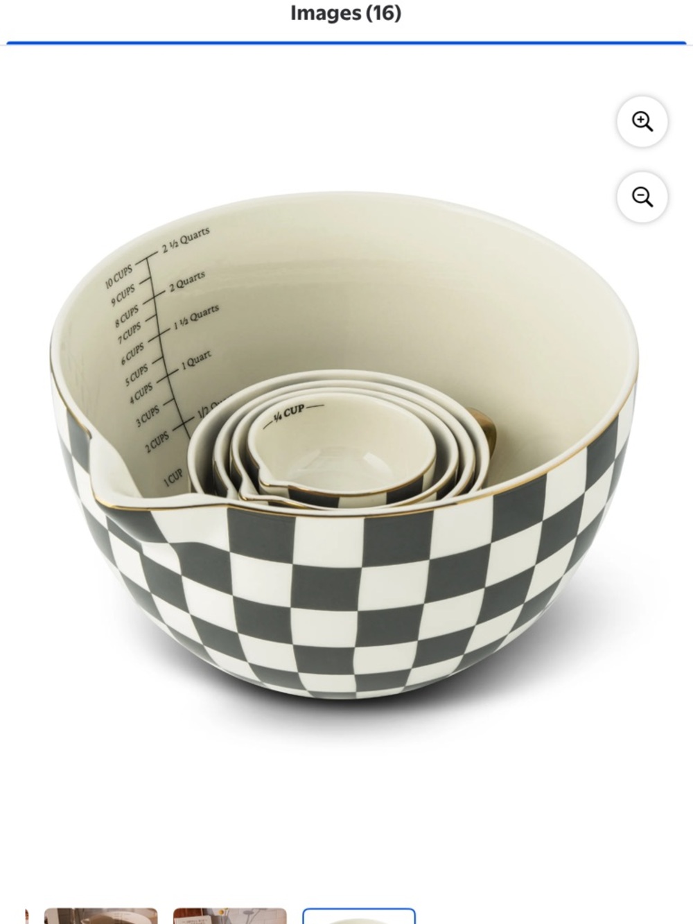Thyme & Table Dark Green Checkered 5-Piece Ceramic Mxng Bowl & Measuring Cup Set